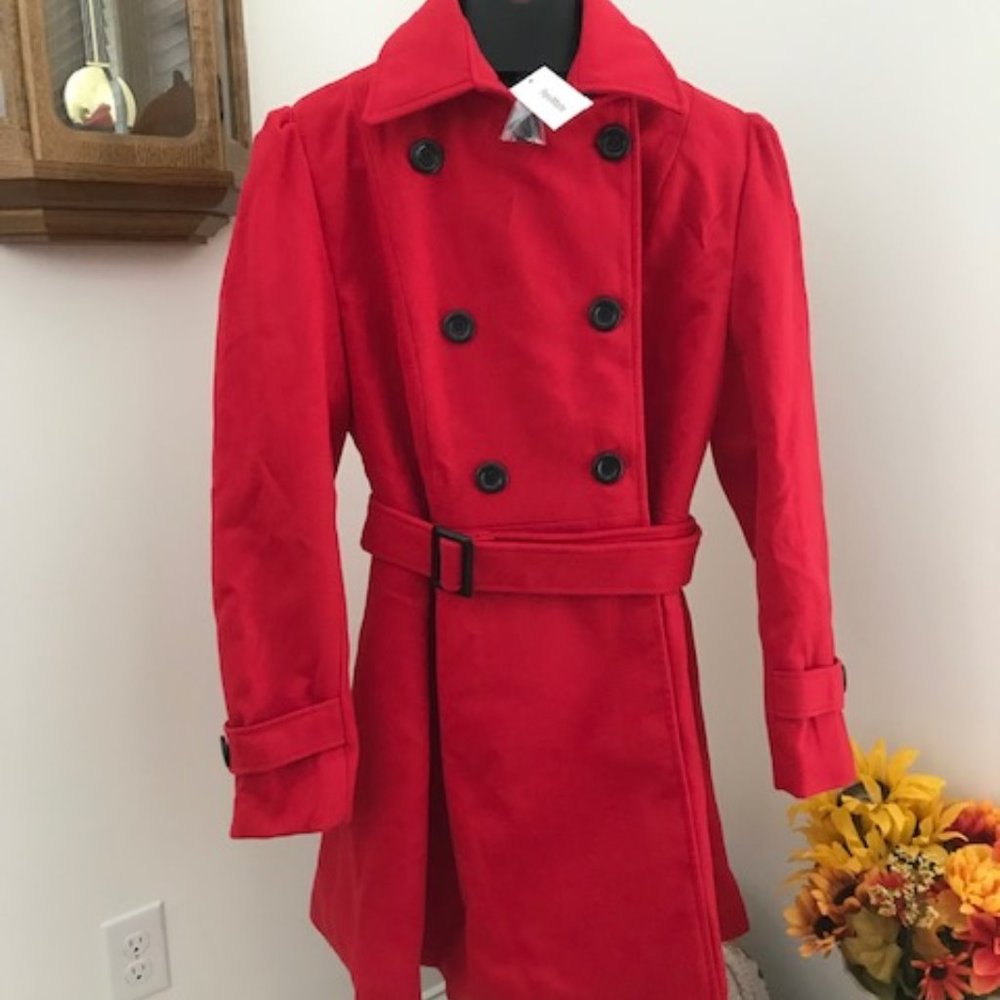 Womens Red Pea Coat - XXL